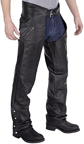 Nomad USA Deep Pocket Elastic Fit Motorcycle Leather Chaps (Large)