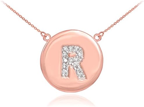 Fine 14k Rose Gold Letter"R" Diamond Disc Initial Necklace (20 Inches)