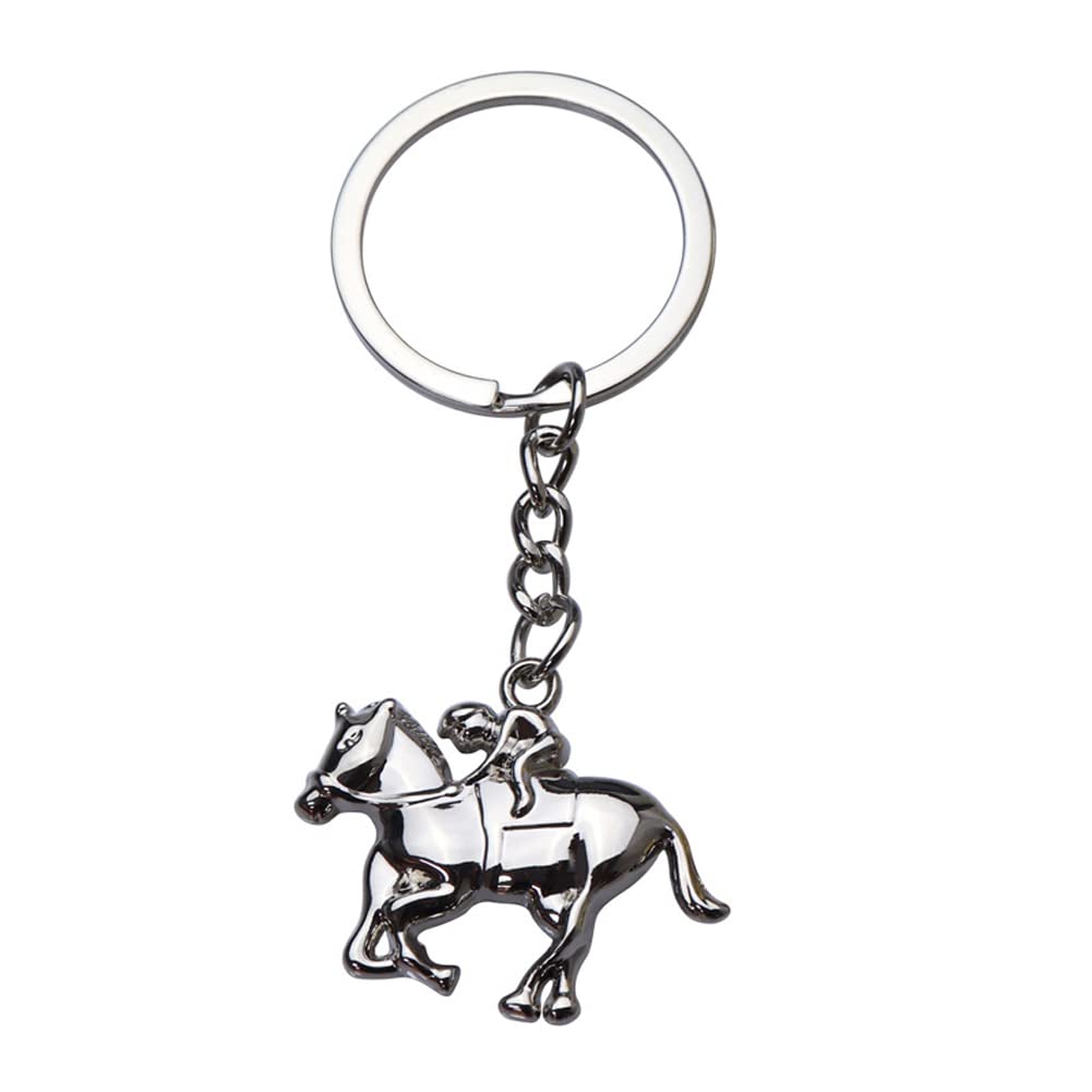 ARFUKA Keyring Horse Racing Pendant Keychain Metal Key Ring Christmas Birthday Gift Key Chain for Men and Women Silver