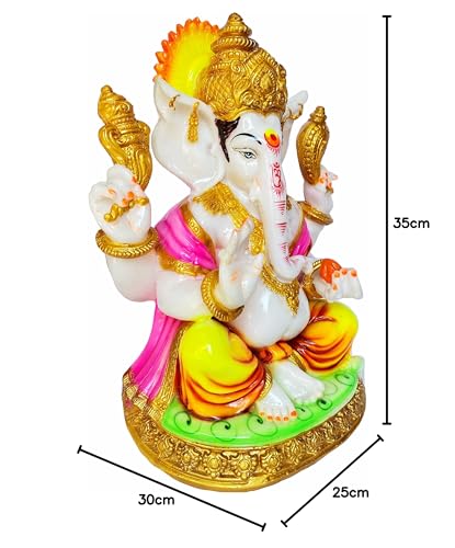 KRISHNAGALLERY1 Marble Dust Ganesh Ji Murti Ganesh Statue Murti Idol Home Pooja Gift Office Decor Big Large Size 14 Inch (Multicolor) 4