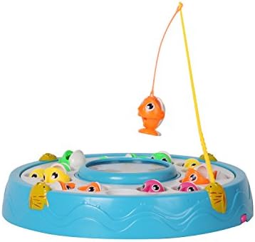 Fish Catching Game Let's Go Fishing Set For Kids Double Electric Rotating Fish Plate 2 Rods 16 Fishes Included with Music Function