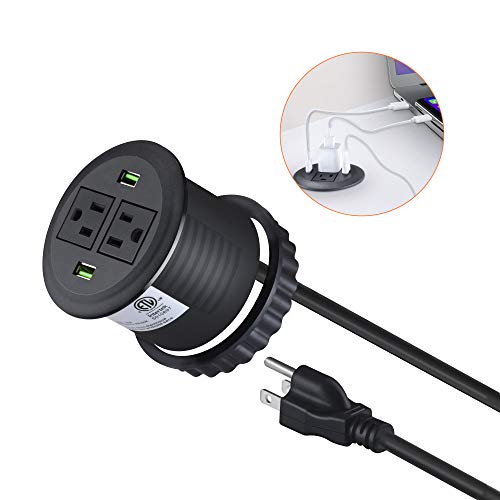 Power Grommet with USB,Desk Hole Grommet Outlet,Easy Access to 2 AC Outlet and 2 USB Charging Ports.Hidden Power Socket with USB with 6ft Heavy Duty Extension Cord & Easy Mounting.