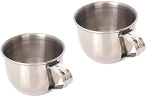 HEMOTON Stainless Steel Water Cup Set of 2 Small Tea Mugs with Handle 2.24In 2.7Oz Metal Sake Cups Lightweight Beverage Cups 