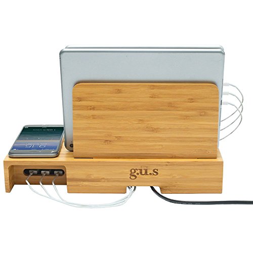 G.U.S. Charging Desk Organizer with Wireless Smart Charging Pad + 6-USB Ports. Multi-Device Charger for iPhones, iPads, E-Readers, Samsung, Android, Nexus and More. Strong Build, Eco-Friendly Bamboo