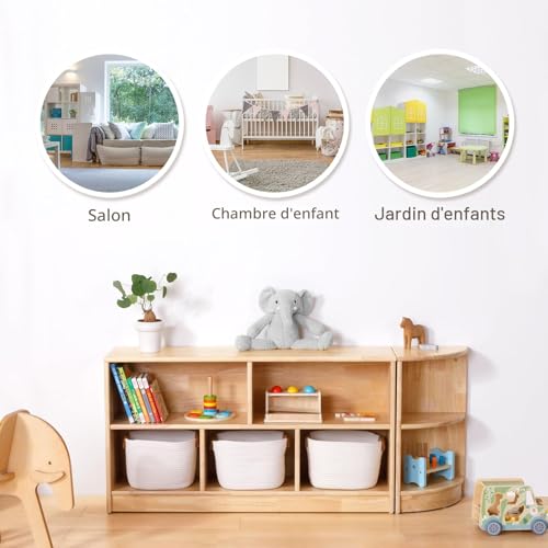 OOOK Montessori Shelving Unit with 5 Compartments Rubberwood 110 cm (43.3 Inches) – 2 Storage Systems – Wooden Wardrobe for Children's Room, Games Room, Nursery, Classroom and Kindergarten