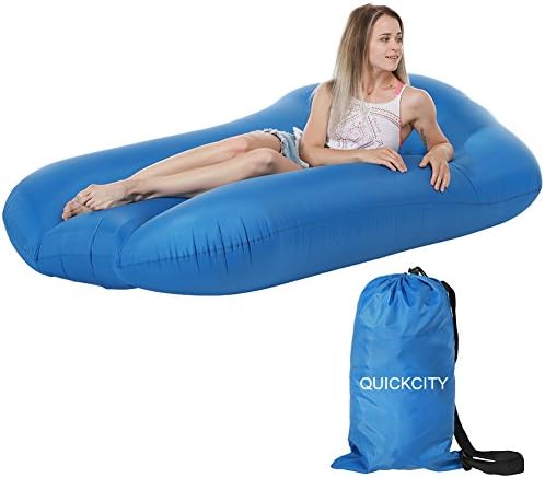Quickcity Air Mattress Comfort Inflatable Airbed Waterproof Portable Single/Double Camping Sleeping Mat Pad Bed with Built-In Pillow – NO Need Pump