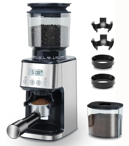 Homtone Electric Coffee Grinder, 51 Adjustable Grinding Levels, Stainless Steel Conical Grinder, Anti-Static Technology, for Espresso, Filter Coffee and French Press, 160W (Silver)