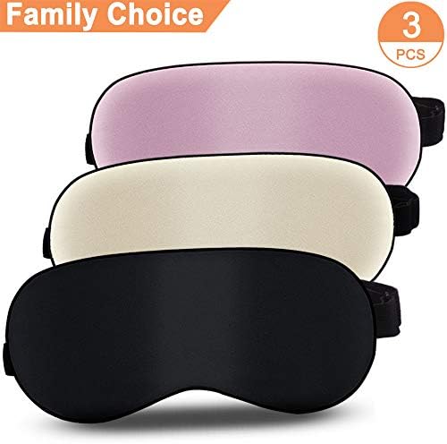 Pingispower Sleep Eye Mask 3PCS, Premium Eye Masks Sleeping for Men, Women, Kids, Girls and Boys with Adjustable Strap Soft, Comfortable, Shift Work, Naps Eyeshade (Black, Pink, Light golden)