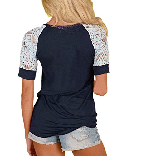 HANYI Women Summer Lace Sleeve Loose Shirt Blouse Casual Tank Tops (XL, Deep Blue)