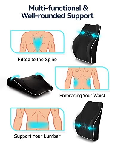 TRAVEL EASE Ergonomic Lumbar Support Cushion, Memory Foam Back Support for Car Seat Office Chair Gaming Chair, Backrest with Skin-friendly Cover & Dual Adjustable Straps, Black