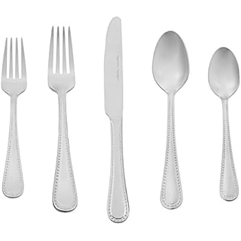 AmazonBasics 20-Piece Stainless Steel Flatware Silverware Set with Pearled Edge, Service for 4