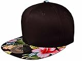 Flat Bill Floral Snapback Hats (Front Is Black and Brim Is Flower Black)