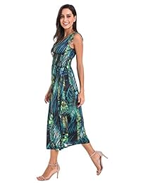 Le Vonfort - Maxi vestido de mujer con cuello en V, sin mangas, cintura ahumada, informal, para la playa