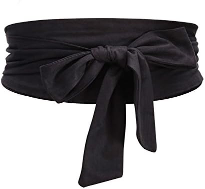 Wome 's Cotton Chiffon Belt Tie Wrap Around Waist Band Belt (Black)