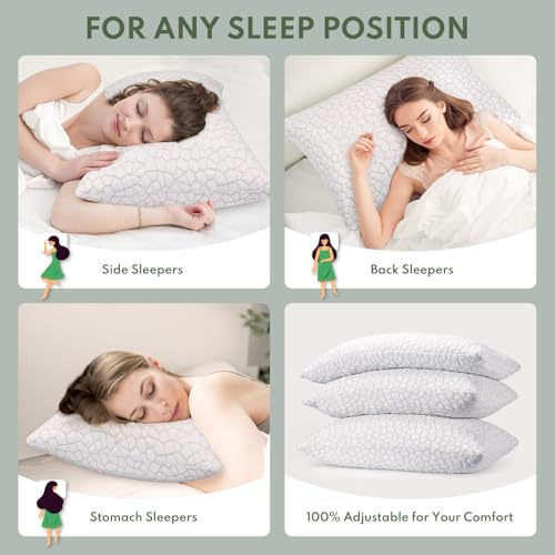 HEYCUZI Pillows Queen Size Set of 2 - Cooling Shredded Memory Foam Pillow for Sleeping 2 Pack, Adjustable Cool Bed Pillows for Side, Back, and Stomach Sleepers, Gel Pillow Washable Removable Cover