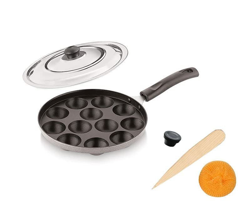 Satre Online And Marketing Non Stick Appam Pan 12 Pits with Steel Lid, Appam Maker,Appa Chetty Paniyaram Pan Patra,Egg Grill Pan.
