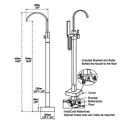 Artiqua Freestanding Bathtub Faucet Tub Filler Brushed Nickel Waterfall