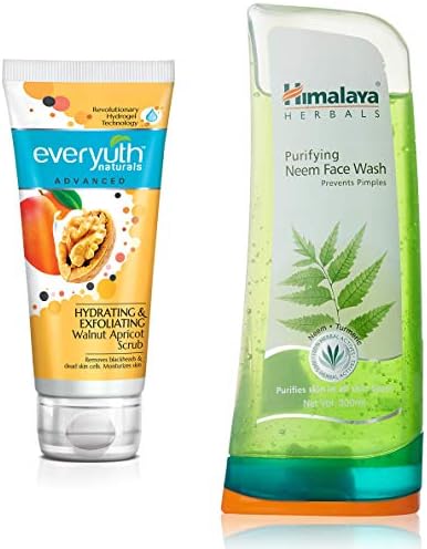 Everyuth Naturals Advanced Hydrating and Exfoliating Walnut Apricot Scrub, 100g and Himalaya Herbals Purifying Neem Face Wash, 300ml