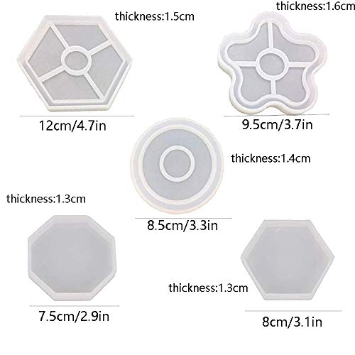 5 Pack DIY Coaster Silicone Mold Resin Coaster Molds Silicone with 5 Different Shapes for DIY Coaster Craft Making,Concrete,Cement