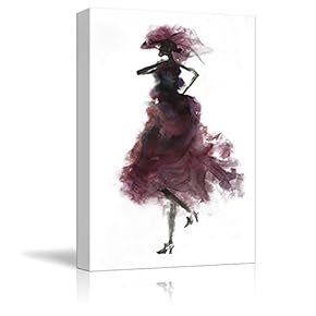 Canvas Wall Art - Fashion Lady Modern Woman Concept - Purple Dress | Watercolor Painting Style Minimalism Art Reproduction - 12"x18"