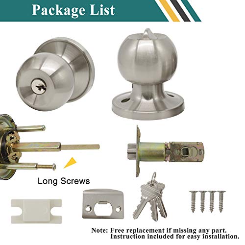 Probrico Satin Nickel Entry Door Knobs Combo Pack, 6 Pack Keyed Alike