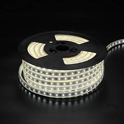 LED Strip Light Cool White 6500K Super Bright Dimmable, Cuttable & Waterproof Flex 110V High Voltage LED Lighting Strip Kit with Power Cord for Indoor Outdoor, 60 LEDs/Meter 82FT/25M SMD2835