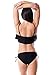 BAWDY Women's Sexy Mesh Ruffled Crop Bikini Swimsuit Bathing Suit, Black, M