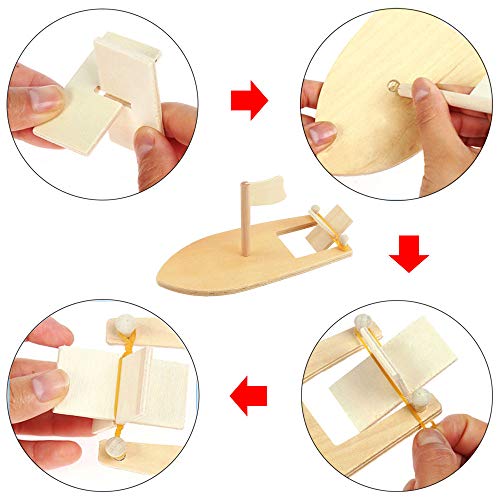 Wpxmer 3 Pack DIY Wood Sailboat Rubber Band Paddle Boat, Can be Painted and Decorated Make Your Own Wooden Sailboat
