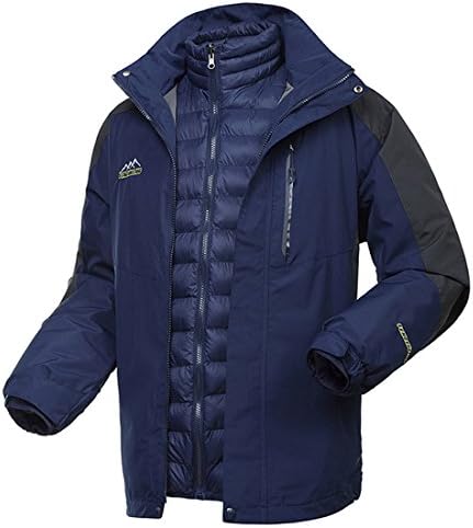 Threelove Mens 3 In 1 Jacket Down Waterproof Big and Tall Warm Down Jacket Winter Packable Navy 2XL
