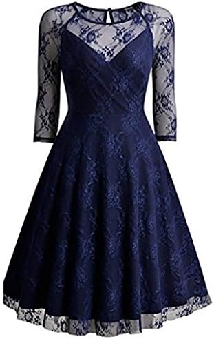 Opeer Hot! Cute Princess Dresses for Women Vintage Lace Hollow Out V Neck 3/4 Sleeve Cocktail Party Evening Dress