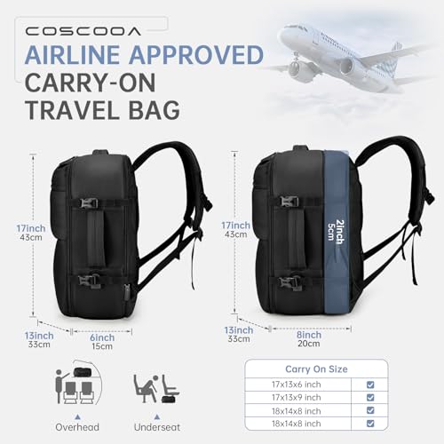 COSCOOA 6x13x17 inch Personal Item Bag for Budget Flight in Canada,15x33x43 cm Travel Bag,Expandable Travel Backpack