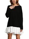 Romwe Women's Casual Long Sleeve Ruffle Hem Flowy Swing T-Shirt Loose Dress