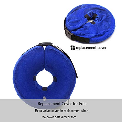 Wellbro Dog Cone Collar, Soft and Inflatable Dog Comfy Cones After Surgery, Adjustable Pet Recovery Collar with Extra Velvet Cover, Protective E-Collars with Buckle for Dogs and Cats (Medium, Blue)