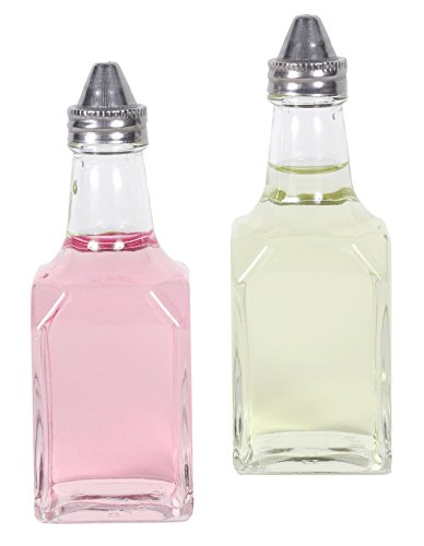 CucinaPrime Oil and Vinegar Cruet Bottles 6 Ounce Bottles with Rack Set