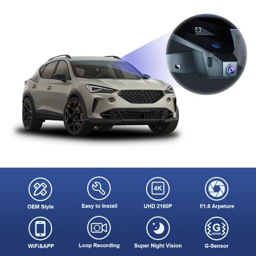 FITCAMX Dash Cam Compatible with Volkswagen Golf Mk8 GTE GTD GTI R/Cupra Formentor 2021-2024, 4K 2160P WiFi UHD Video, Parking Mode, G-Sensor, Night Vision, Plug & Play, 64GB Card