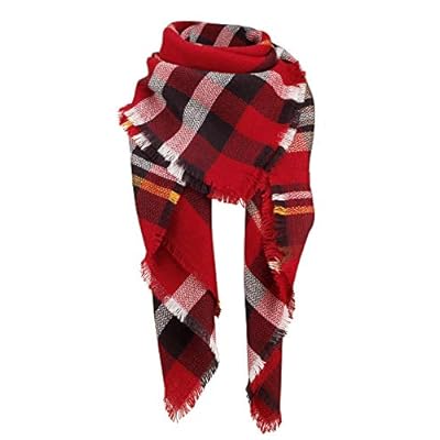 CHERRY CAT Plaid Scarf Oversized Blanket Knitted Tartan Wrap Shawl CHERRY CAT Plaid Scarf Oversized Blanket Knitted Tartan Wrap Shawl