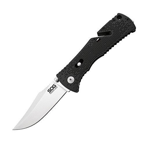 SOG Specialty Knives & Tools TF22-CP Trident Mini Knife with Straight Edge Assisted Folding 3.15-Inch AUS-8 Steel Blade and GRN Handle, Satin Finish