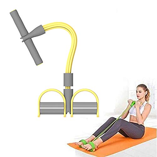 US-DXB-Multifunctional-4-Tube-Pedal-Sitting-Fitness-Extender-Elastic-Pull-Rope-Fitness-Equipment-Used-for-Abdominal-Waist-arm-Yoga-Stretching-and-Slimming-Training-Gray-Yellow