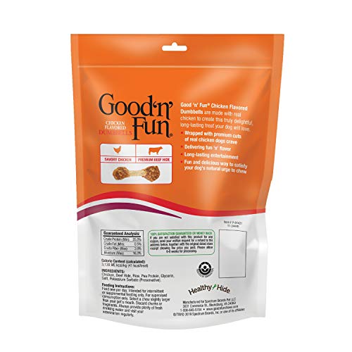 GOOD ’N’ FUN CHICKEN FLAVORED DUMBBELLS 4 OUNCES, RAWHIDE SNACKS FOR SMALL DOGS