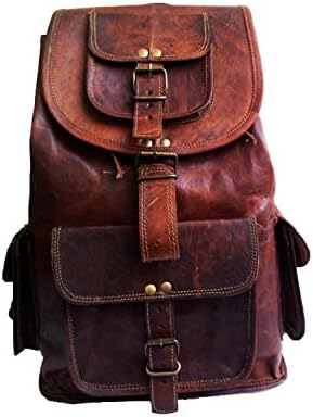 Genuine Leather Retro rucksack school picnic bag travel backpack college bag,16"