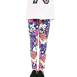 Weixinbuy 2-14 Years Girls Flower Feather Printed Comfy Leggings Pants G 5-6Y