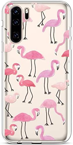 Qjuegad Compatible for Huawei P30 Pro Case, Flexible Clear Soft Gel TPU Silicone Phone Cover Pink Flamingo Pattern TPU Bumper Protective Rubber Case Shockproof Silicone Cover