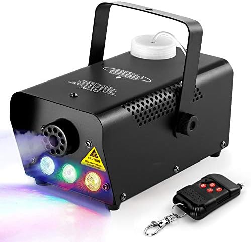 Joypea Halloween Fog Machine,500W Wireless Remote Control Portable Smoke Machine with 7 Color LED Lights,fast heating,for Holidays Parties Weddings Stage Club Bar,- Metal Black