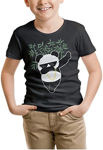 Vanvin hip hop Dabbing Panda Funny Cute Kids cotton Short Sleeve o-neck black t Shirts (130)