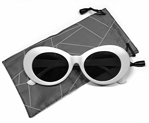 Clout Goggles Bold Retro Oval Mod Thick White Frame Glasses 51mm Round Black Lens