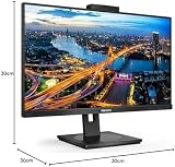 Philips 242B1H 24" FHD IPS Monitor 75Hz 4ms Webcam Speakers USB Hub Height view 6