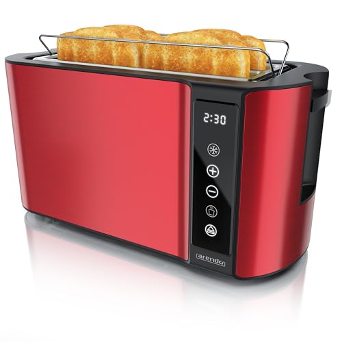 Arendo - Edelstahl Toaster Langschlitz 4 Scheiben- Touchscreen – Doppelwandgehäuse – Integrierter Brötchenaufsatz – 7 Bräunungsgrade – Brotzentrierung