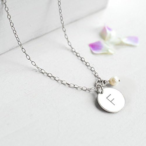 Personalised Sterling Silver Little Initial Disc and Freshwater Pearl Bridesmaid Necklace, bridesmaid gift, flower girl gift, initial disc necklace