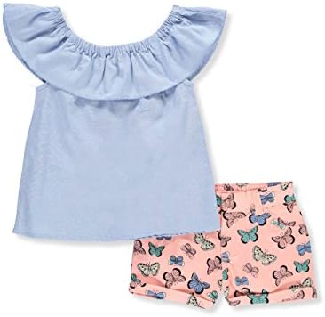 Famous Brand Big Girls' 2-Piece Short Set Outfit - Blue/Multi, 8
