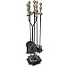 5 Pieces Fireplace Tools Sets Brass Handles Wrought Iron Fire Place Tool Set and Holder Outdoor Fireset Fire Pit Stand Rustic Tongs Shovel Antique Brush Chimney Poker Wood Stove Hearth Accessories Kit primary